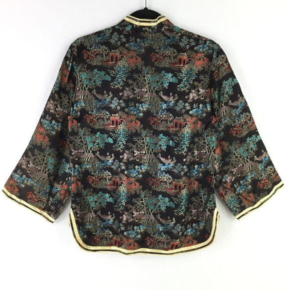 Vintage Solz Squirrel Satin Asian Jacket Womens sz L Black Multi 3/4 Sleeve NEW - Picture 6 of 11